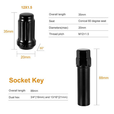 90mm 88mm 35mm Length Anti Theft Lug Nuts Chrome Wheel Nuts Aluminum