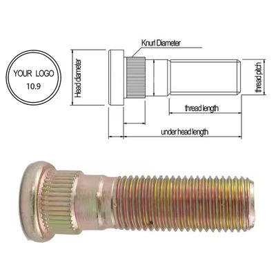 25mm Thread Length Extended Lug Studs Steel 12mm Diameter Knurl