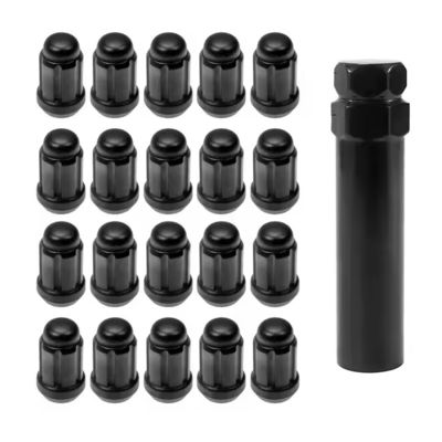 Black Conical Car Wheel Nuts With 1 Lug Nut Key Cone Seat 1.38 Inch Long 3/4 Inch Hex