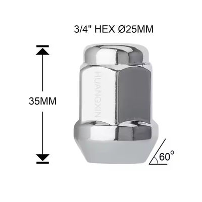 Huangxin 1/2"- 20 Wheel Chrome Steel Lug Nuts Closed End Bulge Acorn Lug Nuts Cone Seat 1.38" 35mm Tall 3/4" 19mm Hex
