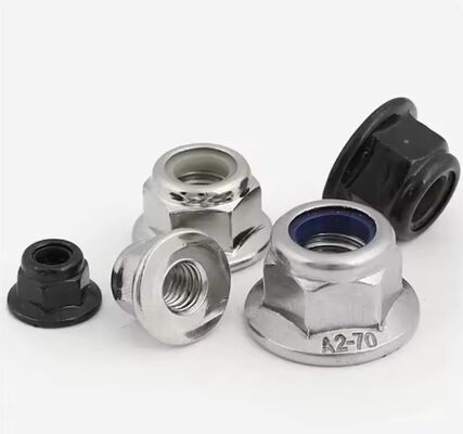 M6 Black Carbon 304 Stainless Steel Polished Hex Flange Nylon Insert Lock Nut Self-locking Nylock for Healthcare HXL Brand